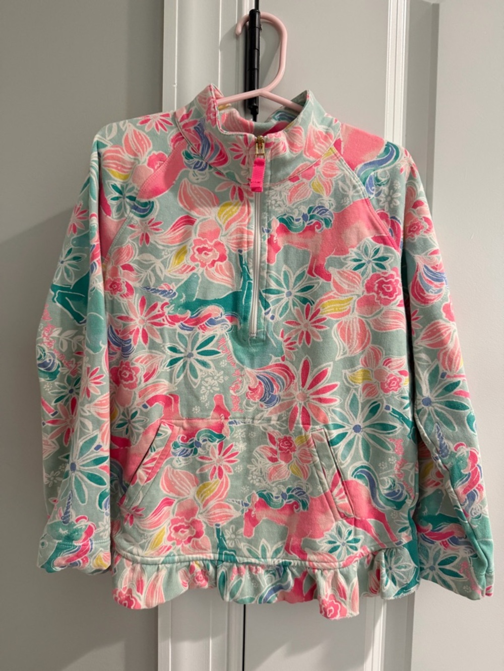 Lilly Pulitzer Girls Floral & Pony Print Half-Zip Pullover Girls Youth Medium